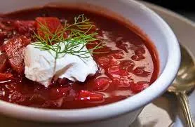 Traditional Ukrainian borscht, a staple of Canadian Ukrainian cuisine that became a national favorite